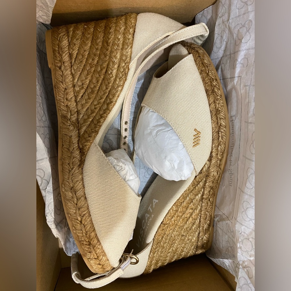 Viscata Aiguafreda Espadrille Canvas Jute Wedge Peep Toe Sandals Woman's 9 (40) - Picture 4 of 16